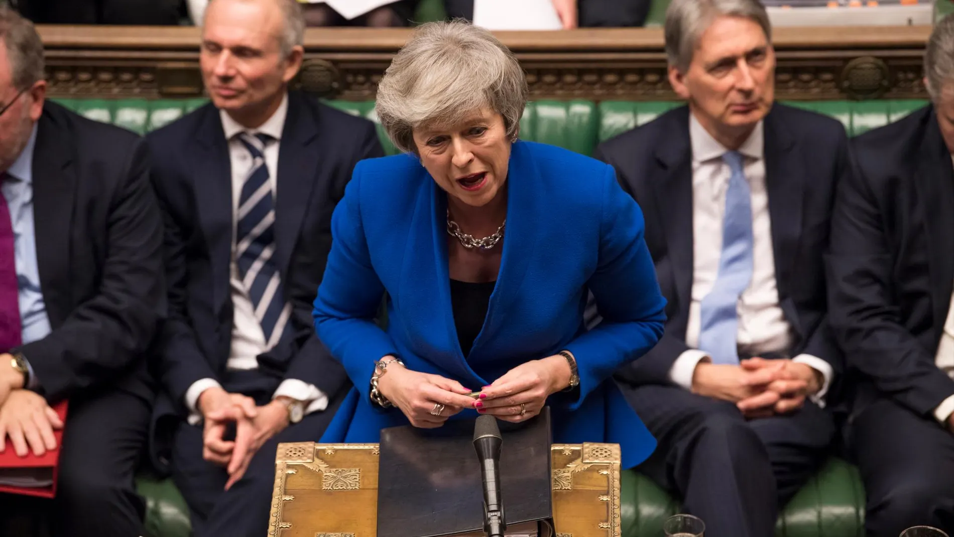 La primera ministra británica Theresa May en un debate parlamentaio