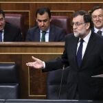 El presidente del Gobierno, Mariano Rajoy, durante su intervención hoy en la sesión de control en el Congreso de los Diputados.