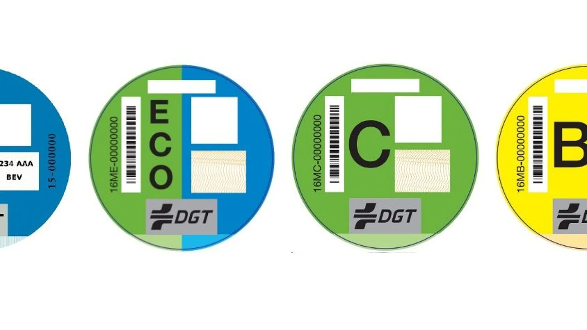 Imagen de archivo de los distintivos medioambientales de la DGT