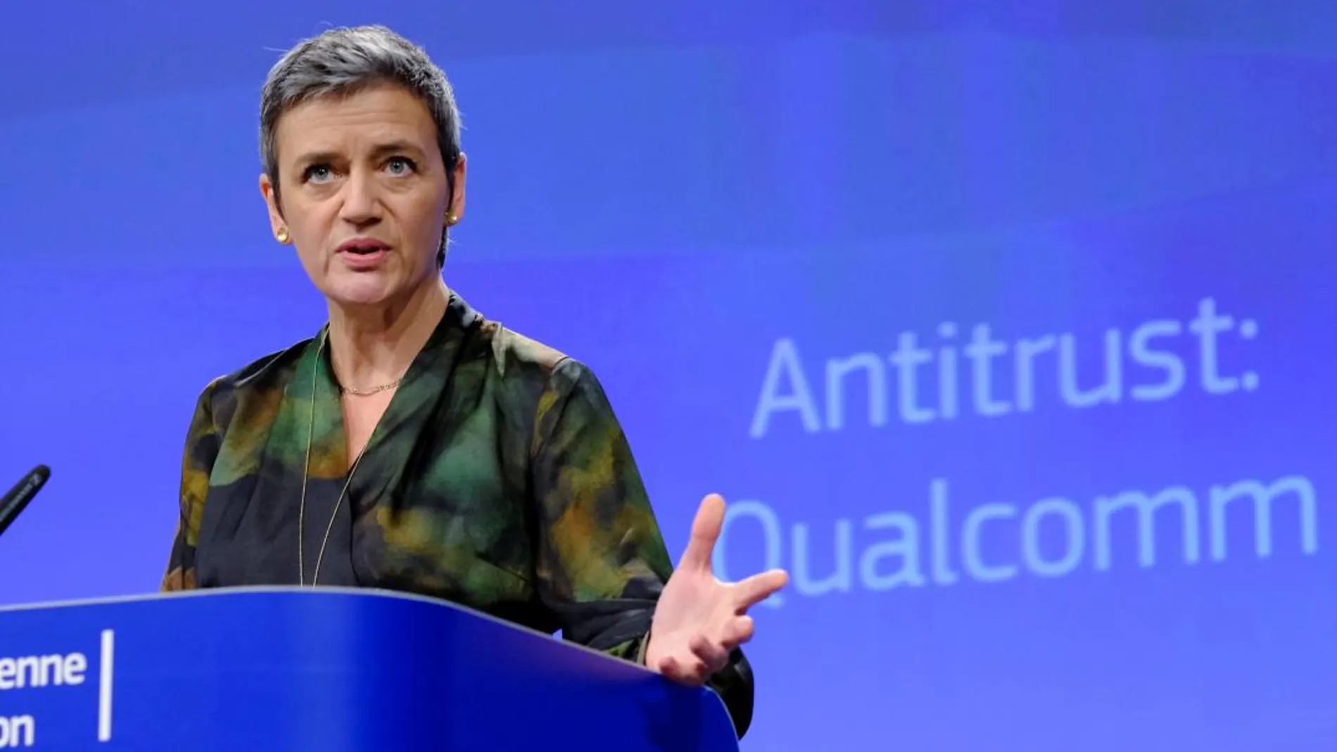 La comisaria de Competencia, Margrethe Vestager, en la rueda de prensa tras la reunión semanal de la Comisión Europea