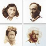 Una selección de algunos de los retratados por Lluís Ribas: Anna Frank, Antonio Machado, Frida Kahlo, Albert Einstein, todos ellos iconos del siglo XX