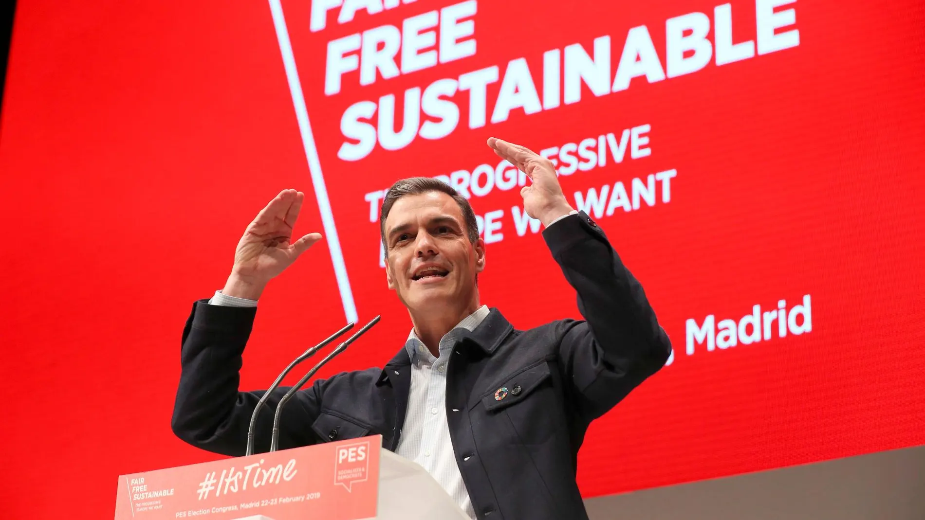 Pedro Sánchez durante su intervención en la última jornada de la convención del Partido Socialista Europeo (PES)