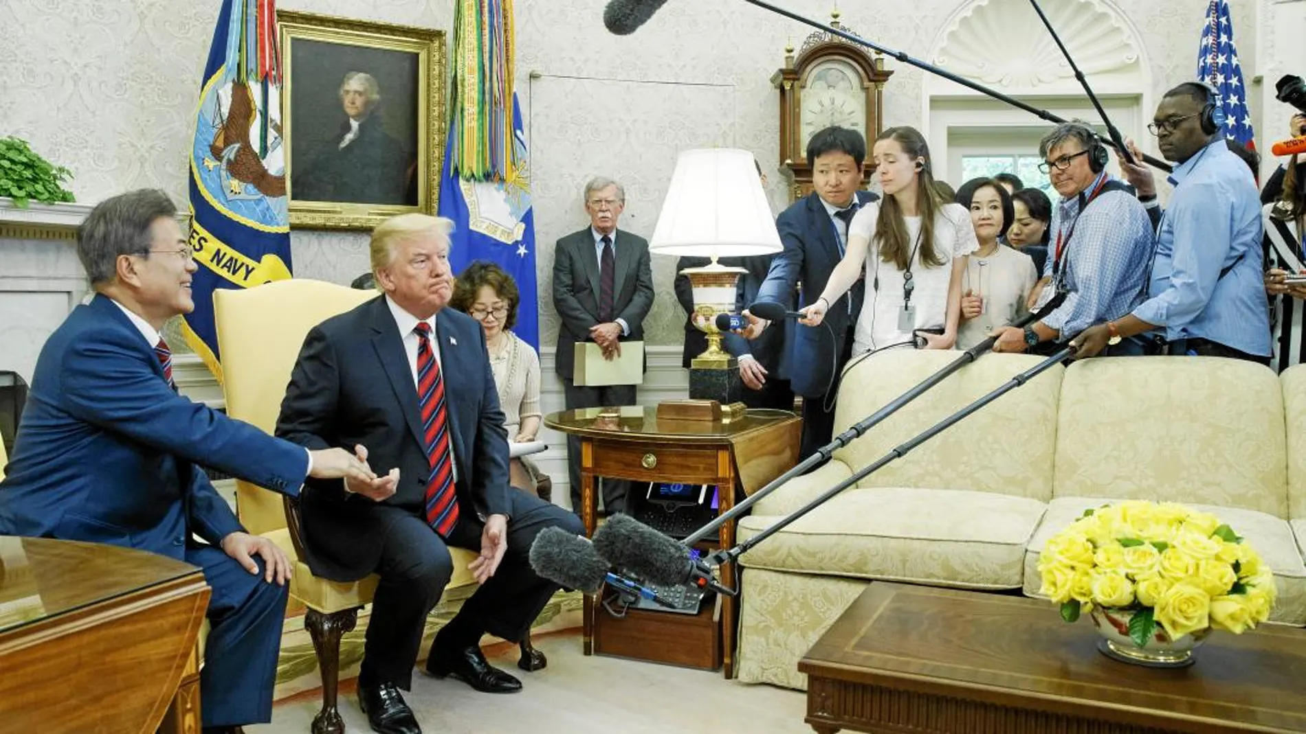 Moon Jae In y Donald Trump, durante su rueda de prensa en la Casa Blanca, ayer