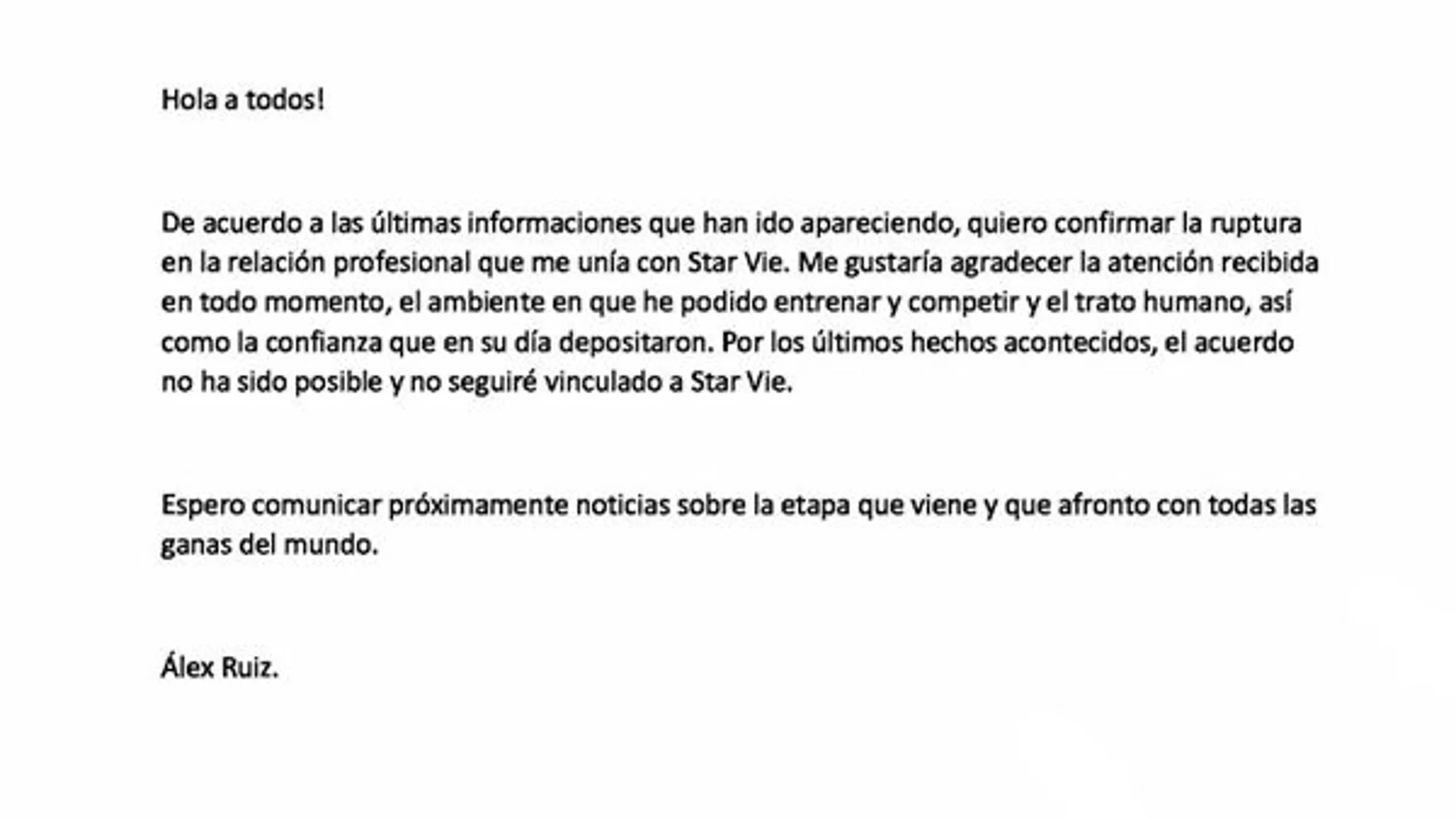 Comunicado de Álex Ruiz