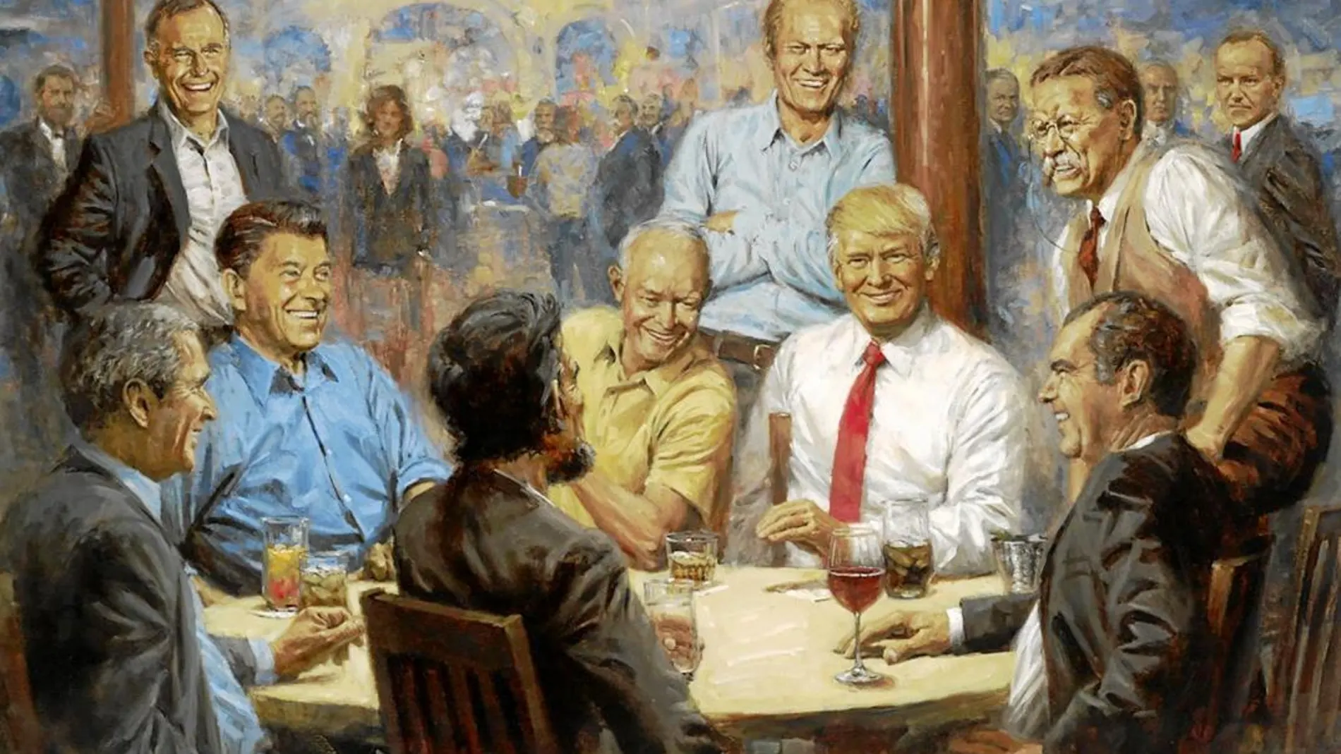 El cuadro «The Republican Club», con viejas glorias del partido y la presidencia de EE UU, cuelga en el despacho de Donald Trump