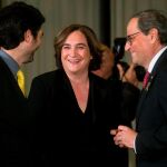 Quim Torra, Ada Colau, Jordi Puigneró durante la cena de inauguración del Mobile World Congress / Foto: Efe