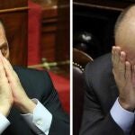 Silviio Berlusconi, a la izquierda, y Enrico Letta, a la derecha, durante la sesión del Senado italiano de hoy.