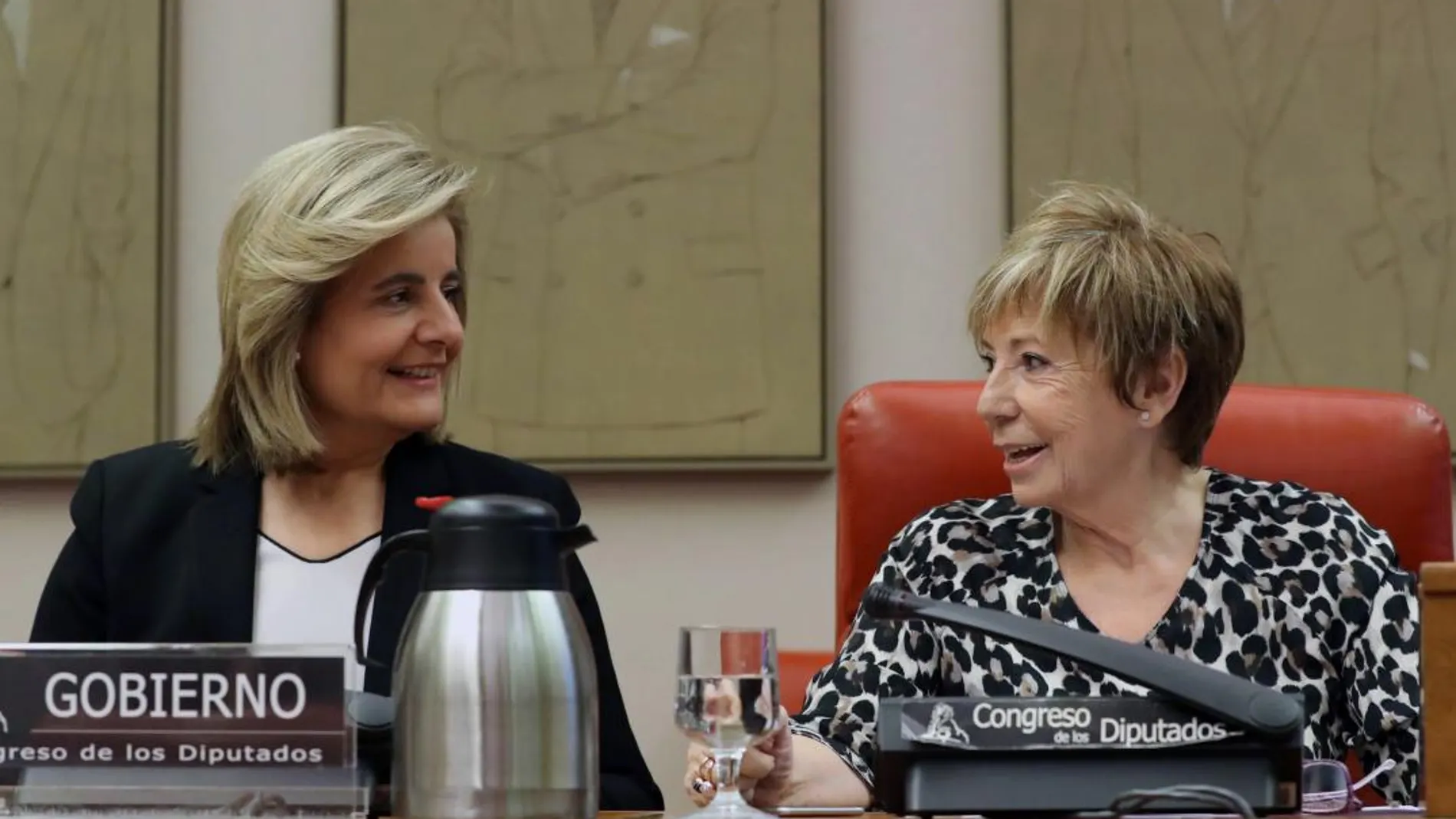 La ministra de Empleo y Seguridad Social, Fátima Báñez, junto a Celia Villalobos en la Comisión del Pacto de Toledo /Efe
