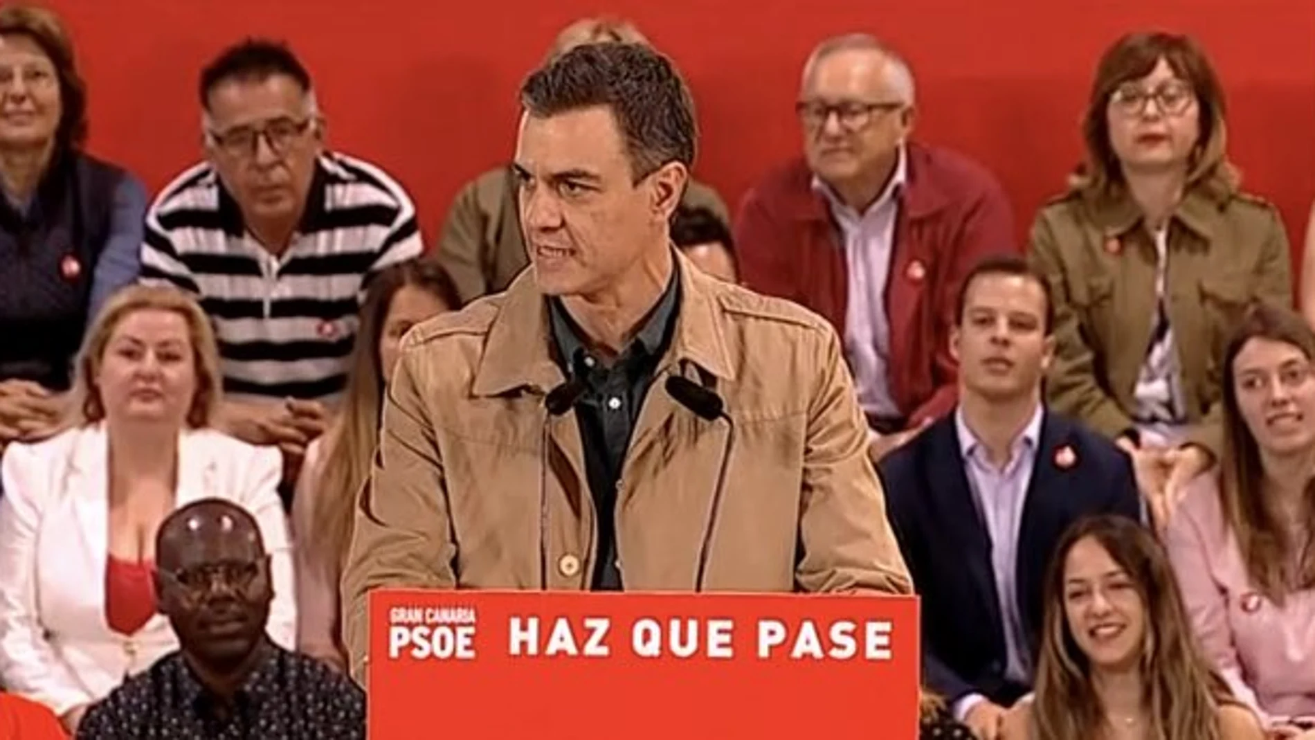 El candidato socialista, Pedro Sánchez, durante su mitin en Gran Canaria