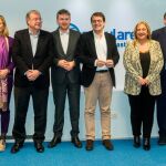 El presidente del Partido Popular de Castilla y León, Alfonso Fernández Mañueco, junto a los candidatos a las alcaldías de las capitales; Carlos García Carbayo, Salamanca; Sonsoles Sánchez-Reyes, Ávila; Pilar del Olmo, Valladolid; Antonio Silván, León; Javier Lacalle, Burgos; Yolanda de Gregorio, Soria; Alfonso Polanco, Palencia; Mayte Martín, Zamora; y Pablo Pérez, Segovia