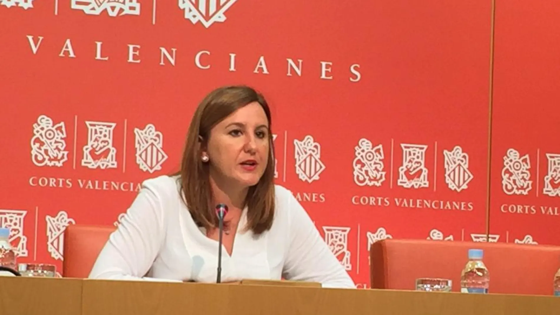 La portavoz adjunta del PP, María José Català, durante una rueda de prensa en Les Corts