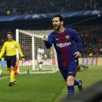 Messi celebra su primer gol anotado al Chelsea en el Camp Nou