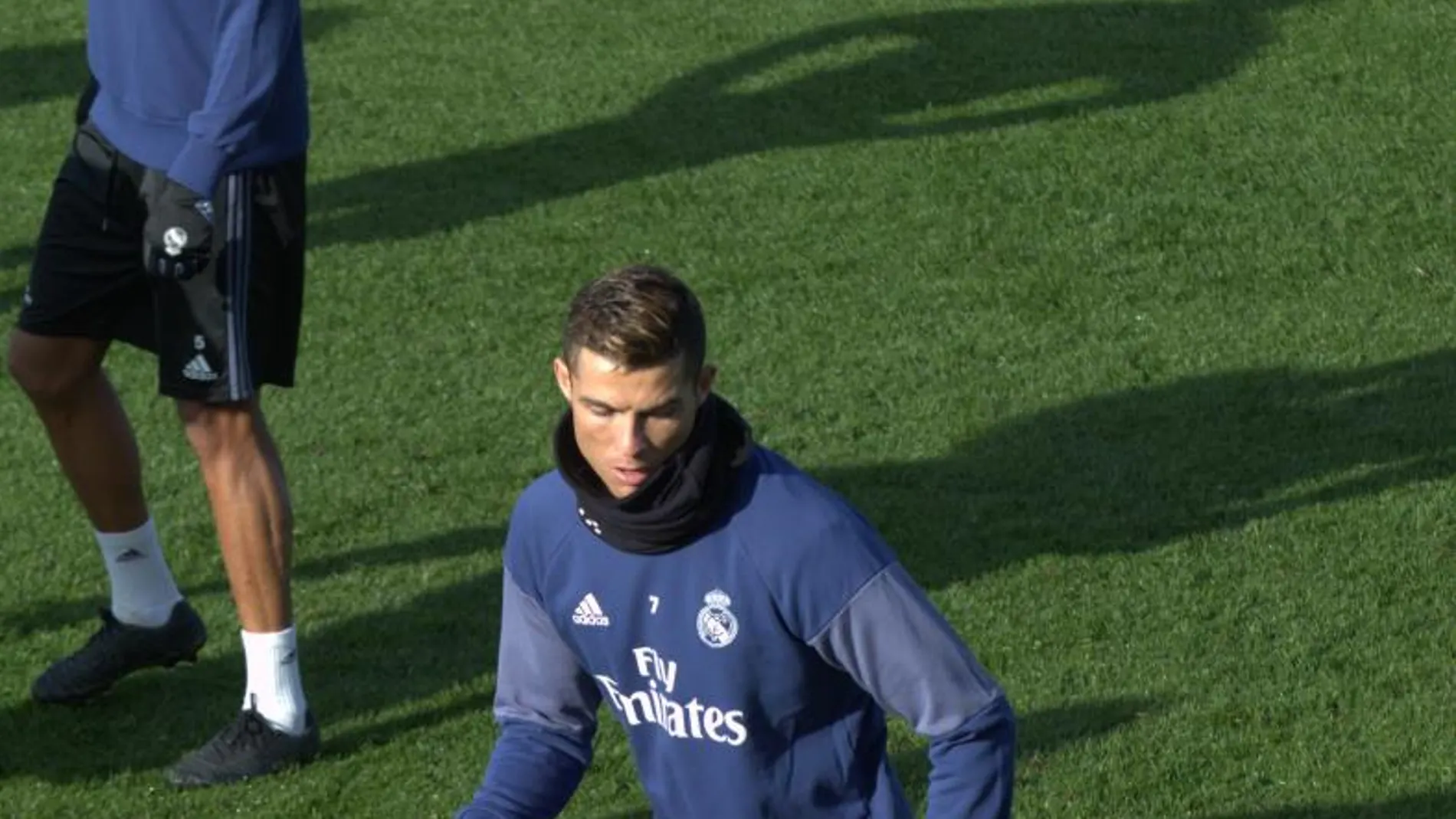Ronaldo, en el entrenamiento de ayer