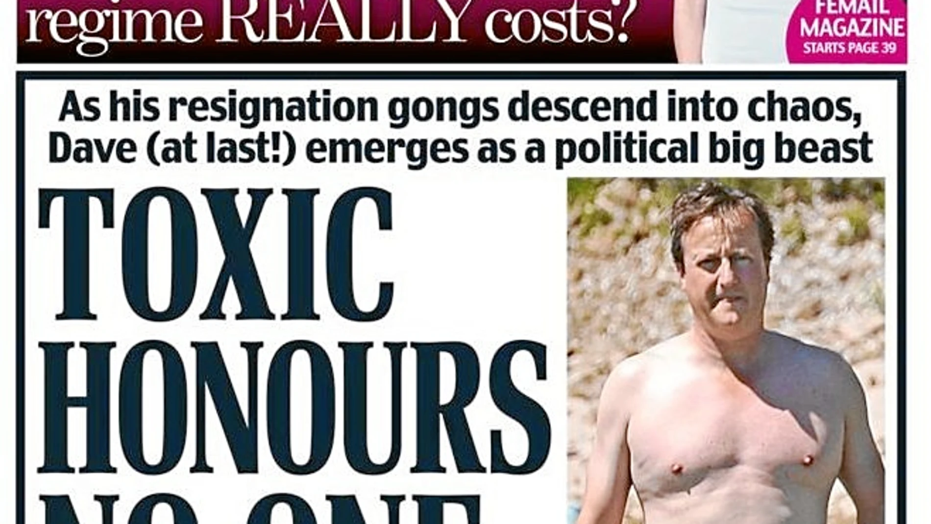 La portada del diario «Daily Mail» que ha protagonizado David Cameron y su descuidada figura