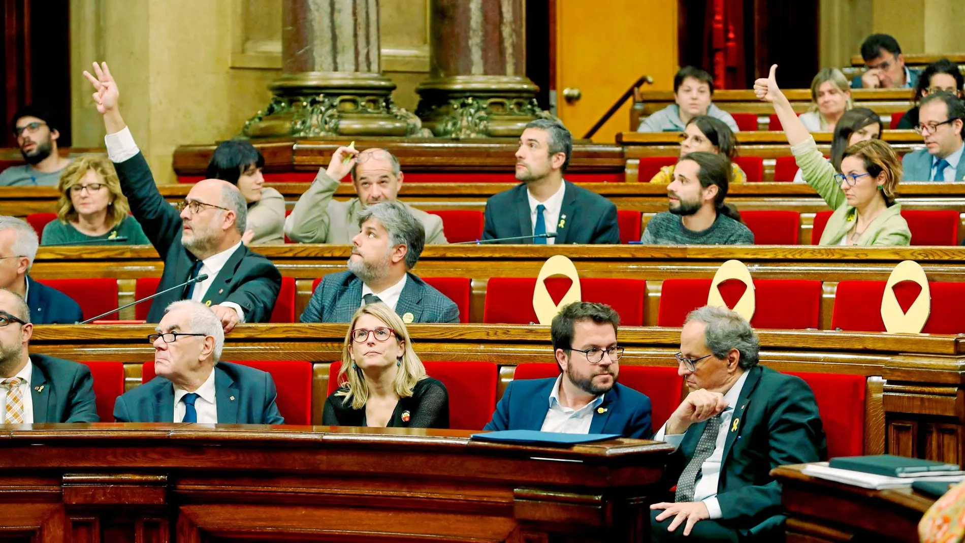 La bancada independentista en el Parlament, en la que los rifirrafes entre JxCat y ERC fueron protagonistas el curso pasado.