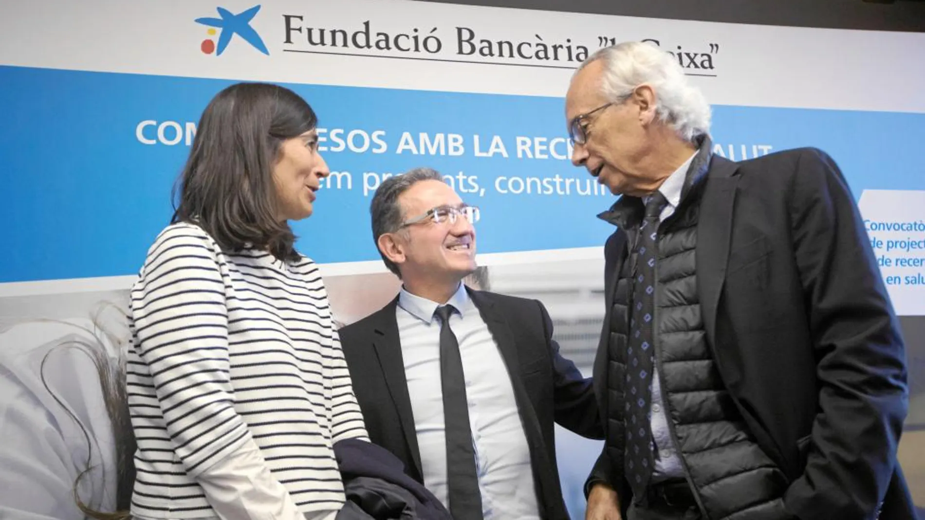 María Blasco, Jaume Giró y Bonaventura Clotet, ayer en el acto de La Caixa