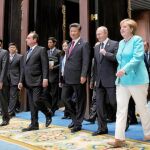El presidente indonesio Joko Widodo, François Hollande, Xi Jinping, Vladimir Putin, Angela Merkel y el surafricano Jacob Zuma, a su llegada a la cumbre del G-20 ayer