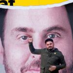Gabriel Rufián en un acto final de campaña de ERC en Badalona, con la intervenciones de Oriol Junqueras