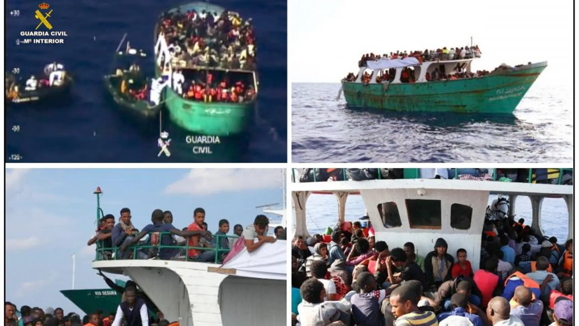 Fotografías facilitadas por la Guardia Civil, que ha rescatado, en el marco de la operación Tritón, a 293 inmigrantes