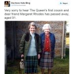 El tuit en el que la duquesa de Cambridge, Catalina, lamenta la muerte muerte de Margaret Rhodes