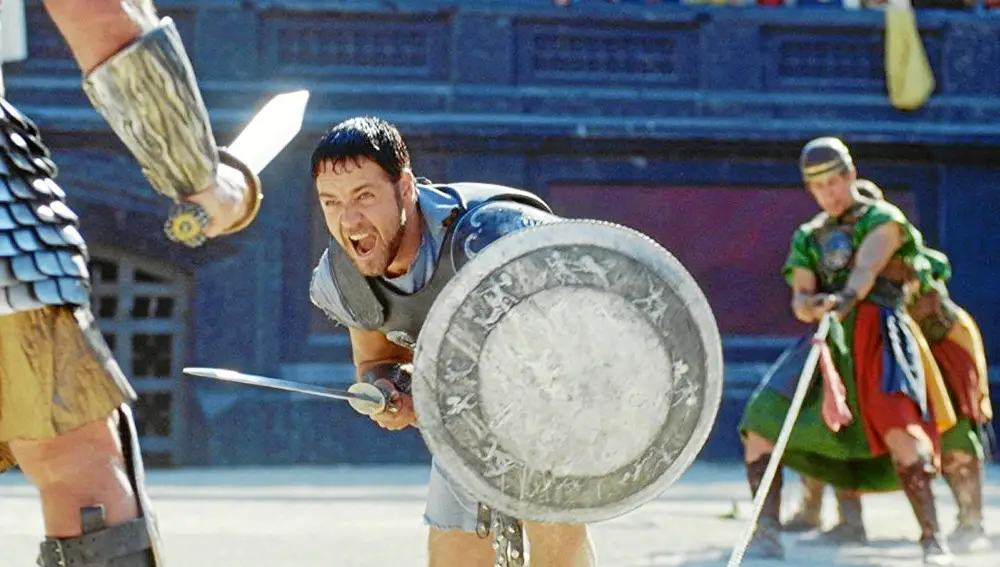 Russell Crowe en su papel de Máximo Décimo Meridio en una de las escenas de «Gladiator»