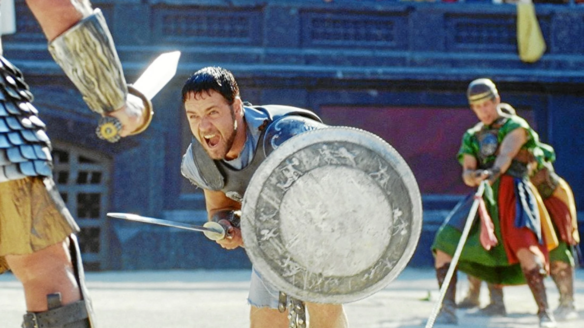 Russell Crowe en su papel de Máximo Décimo Meridio en una de las escenas de «Gladiator»