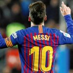 Messi celebra el gol que marcó al Celta el pasado sábado, el último de 2018/reuters