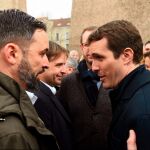 Santiago Abascal y Pablo Casado en la concentración que tuvo lugar en Colón