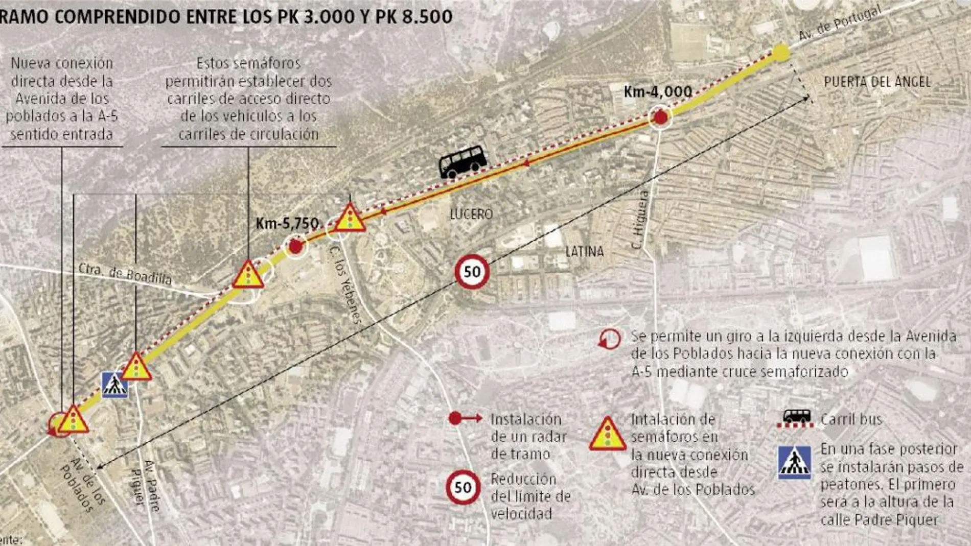 Colas de hasta 2.500 coches en los semáforos que se instalarán en la A-5