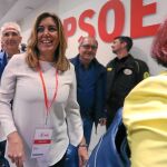 Susana Díaz, ayer, a la salida de la reunión en Ferraz