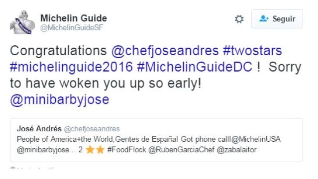 El restaurante MiniBar de Washington, del chef español José Andrés, recibe dos estrellas Michelin