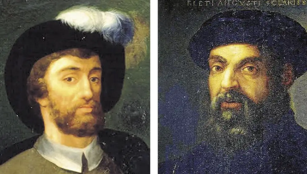 Juan Sebastián Elcano (izda.) y Fernando de Magallanes (dcha.) dieron la primera vuelta al mundo en un viaje que partió en 1519 desde Sevilla y volvió tres años después