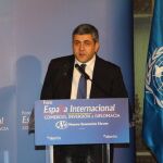 Instante de la intervención del nuevo Secretario General de la Organización Mundial de Turismo (OMT) Zurab Pololikashvili, en la tribuna de Nueva Economía Fórum.