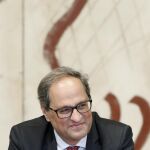 El presidente de la Generalitat, Quim Torra, durante la reunión semanal de su gobierno después de la entrevista con el presidente del Gobierno, Pedro Sánchez. EFE/Andreu Dalmau