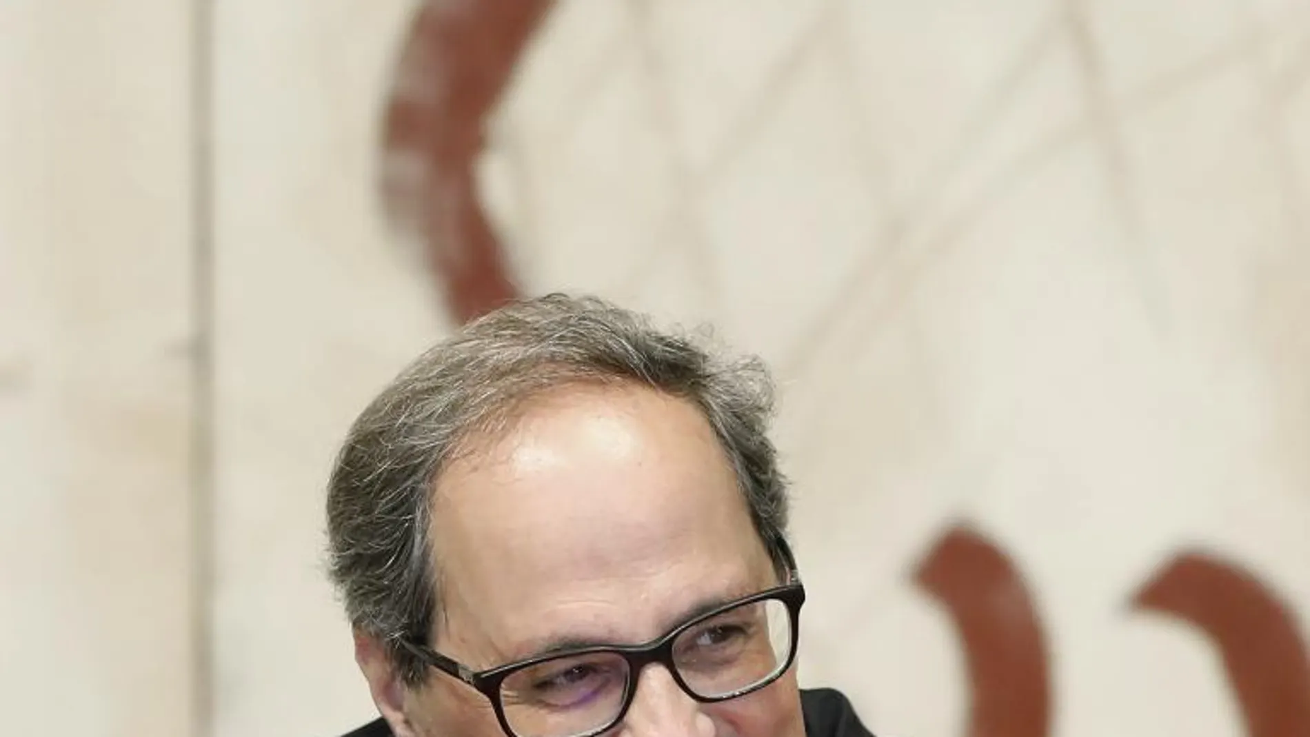 El presidente de la Generalitat, Quim Torra, durante la reunión semanal de su gobierno después de la entrevista con el presidente del Gobierno, Pedro Sánchez. EFE/Andreu Dalmau
