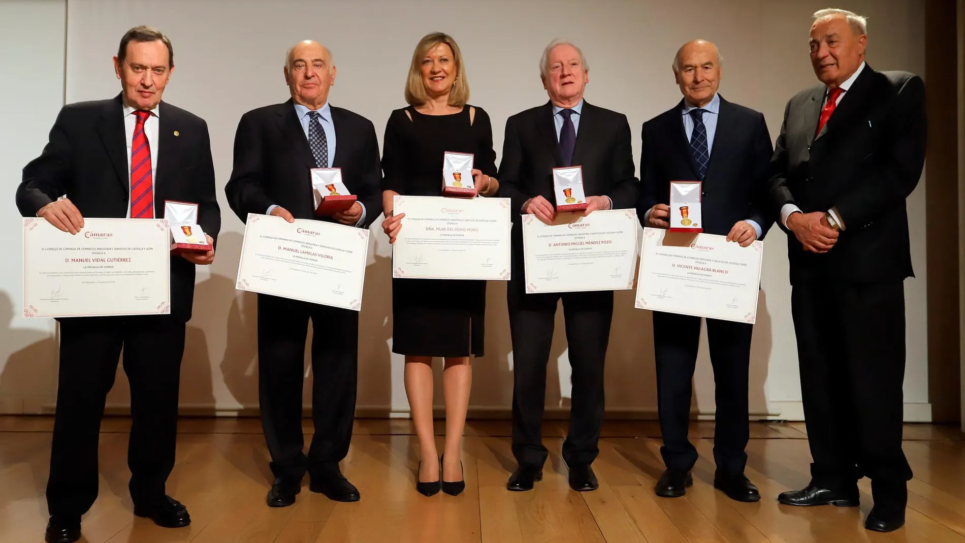 Manuel Vidal, Manuel Lamelas, Pilar del Olmo, Antonio Miguel Méndez Pozo, Vicente Villagrá con la Medalla de Honor