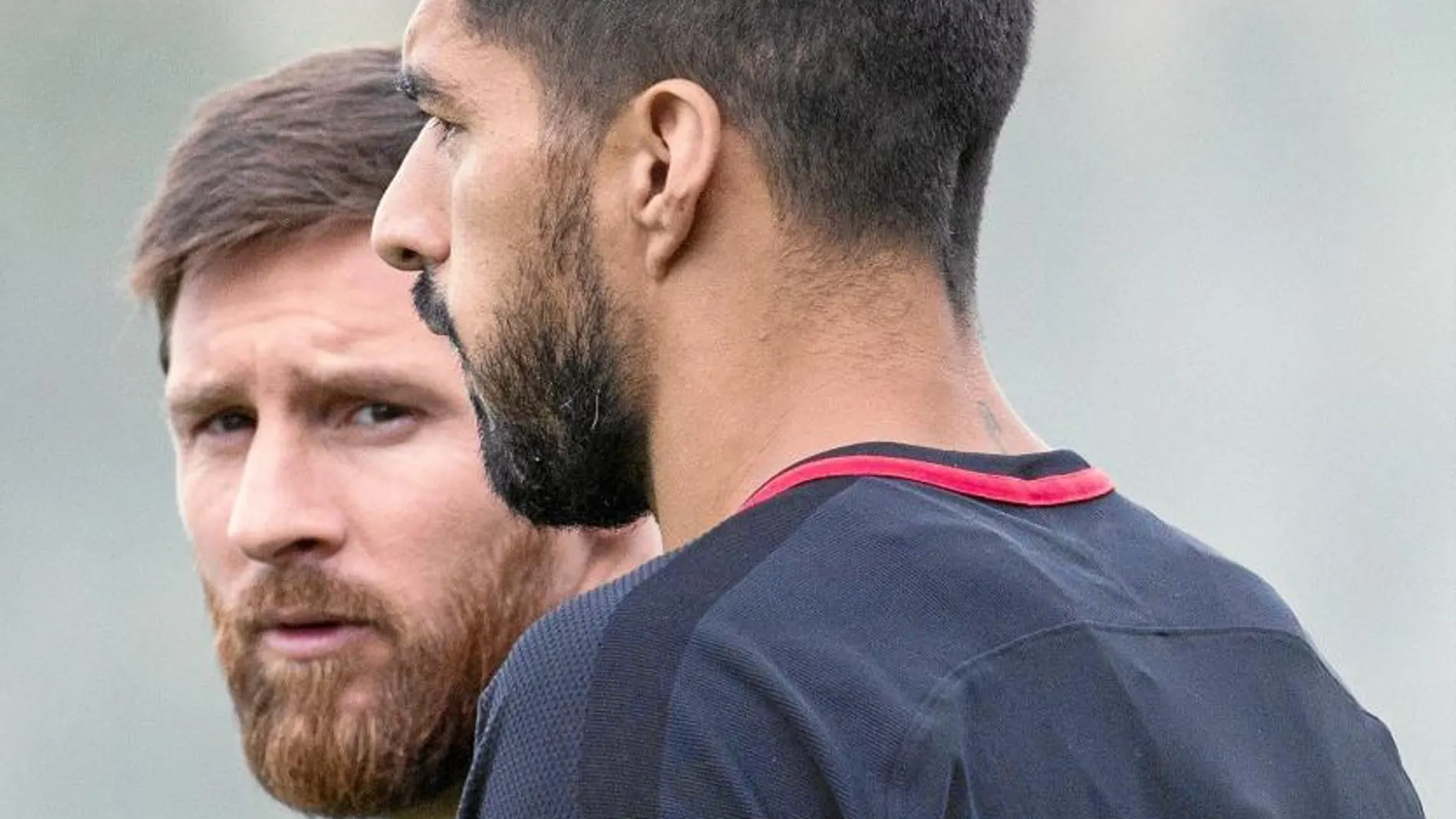 Messi y Luis Suárez, en el entrenamiento de ayer del Barça