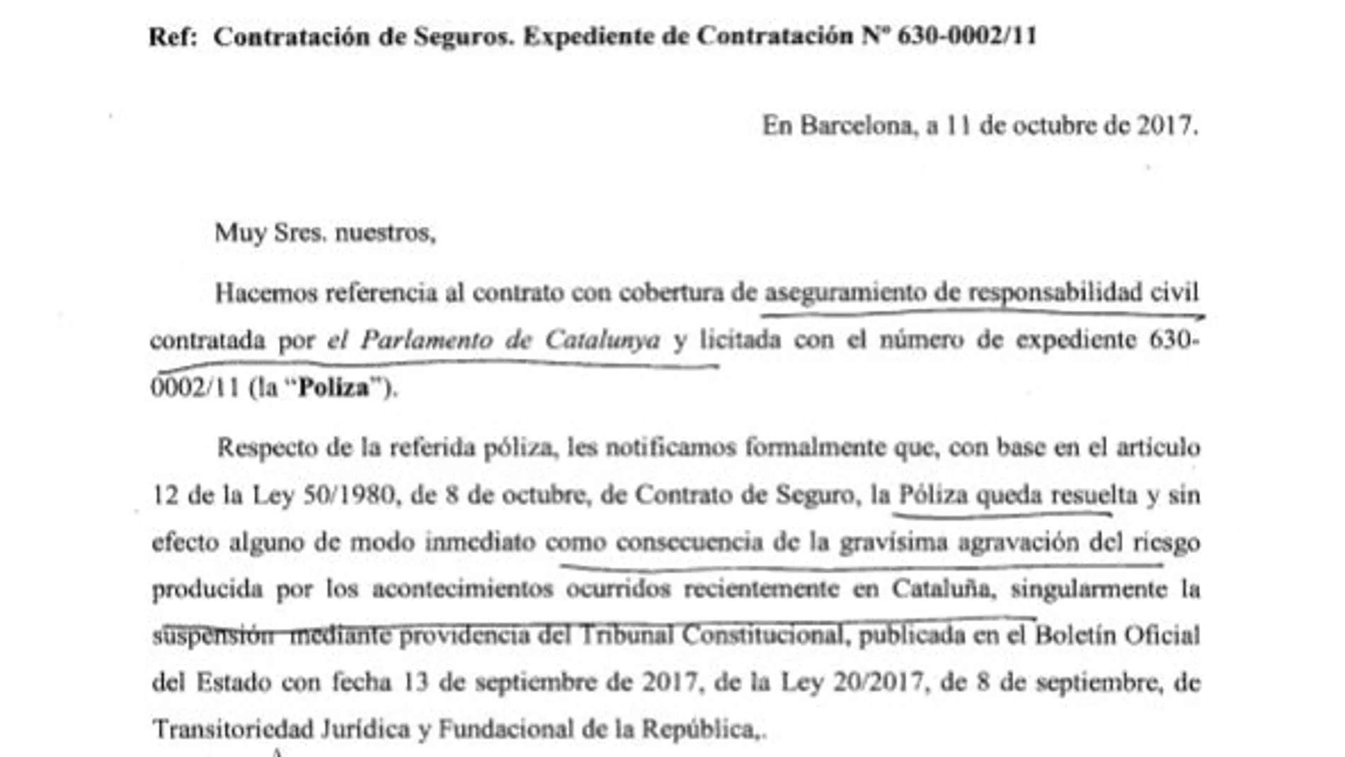 SegurCaixa suprime la póliza de seguros del Parlament al agravarse «el riesgo»