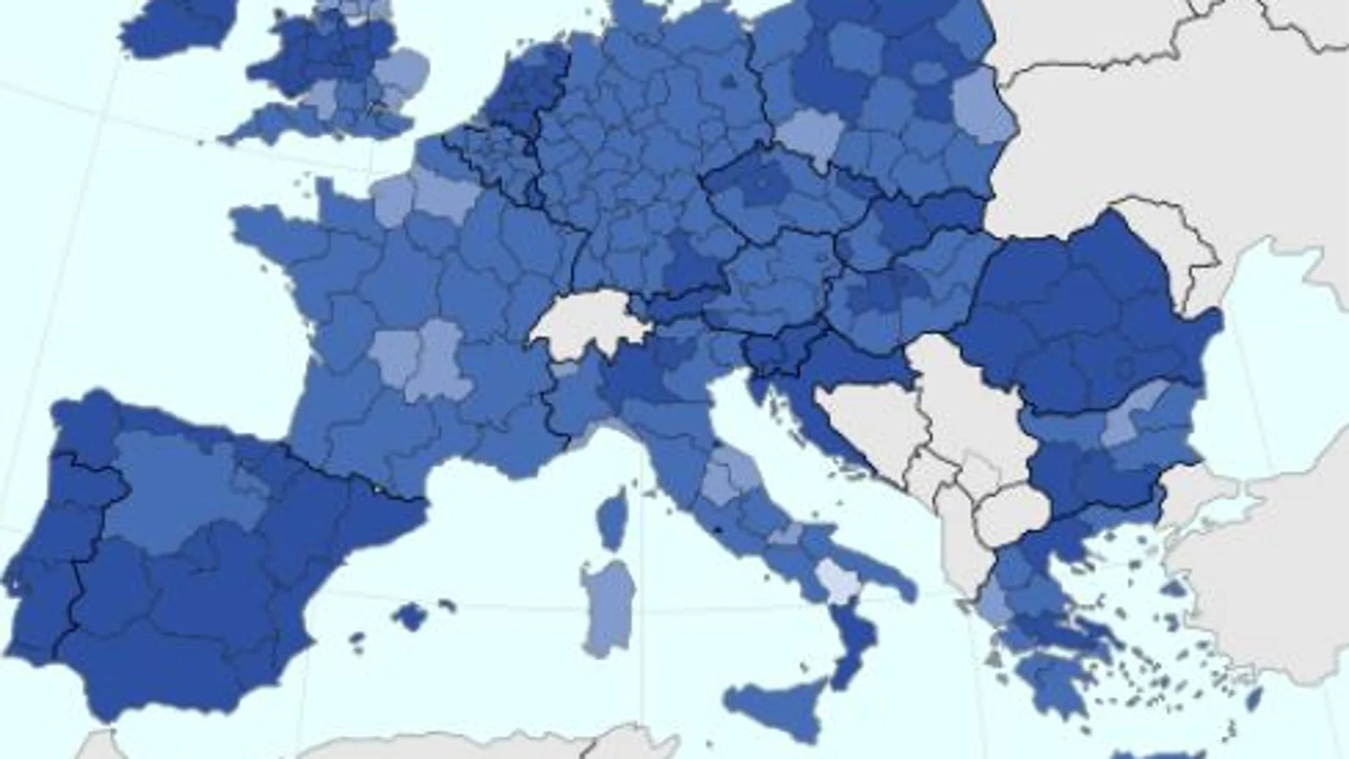 Madrid (124%), País Vasco (121%), Navarra (113%), Cataluña (110%) y Aragón (101%) superaron la media de la UE / Eurostat