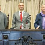 Faustino Temprano, Ricardo Rivero y José María Álvarez en el aniversario de UGT celebrado en Salamanca