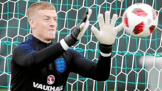 Jordan Pickford, en el entrenamiento de ayer