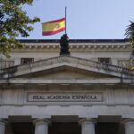 La bandera española ondea a en la sede de la Real Academia Española en Madrid. EFE/Kiko Huesca