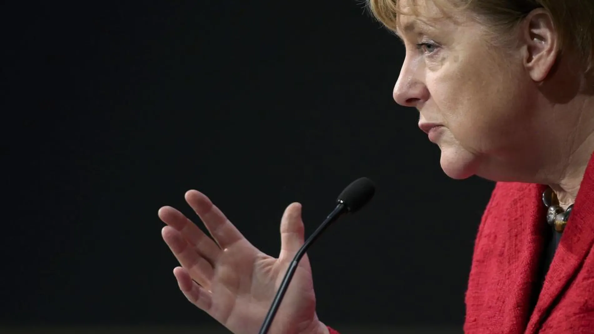 Angela Merkel durante una conferencia en Berlín