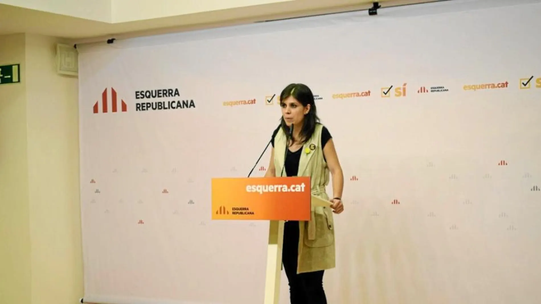 Imagen de la portavoz de ERC, Marta Vilalta, durante la rueda de prensa de ayer en la sede de los republicanos/ ERC