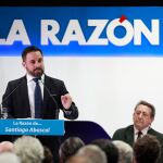 El presidente de Vox, Santiago Abascal, durante su intervención en La Razón. Foto: Luis Díaz