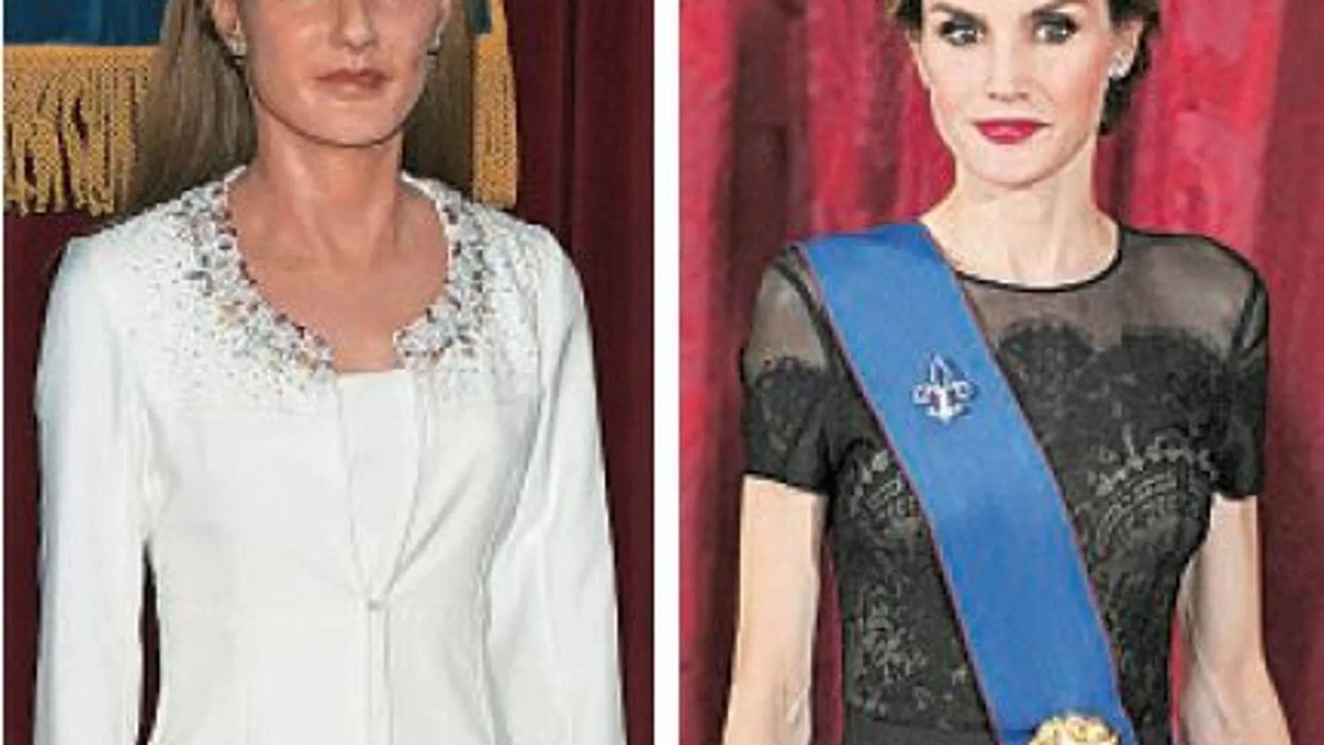 A la izquierda, la actual figura de la Reina en el Museo de Cera. Junto a estas líneas, Doña Letizia en 2014, con el «look» que podría lucir su nueva estatua