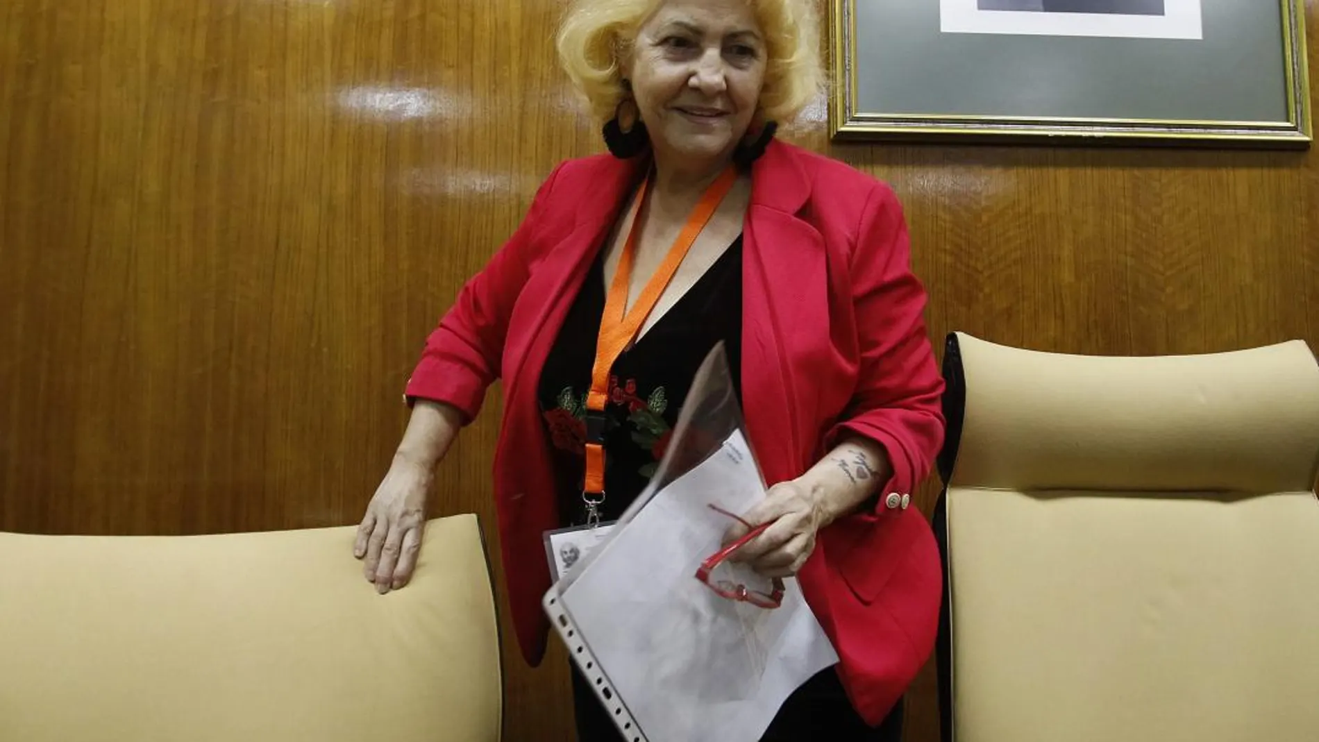 La presidenta de la asociación Defensor del Paciente, Carmen Flores, ayer en el Parlamento andaluz / Foto: Manuel Olmedo