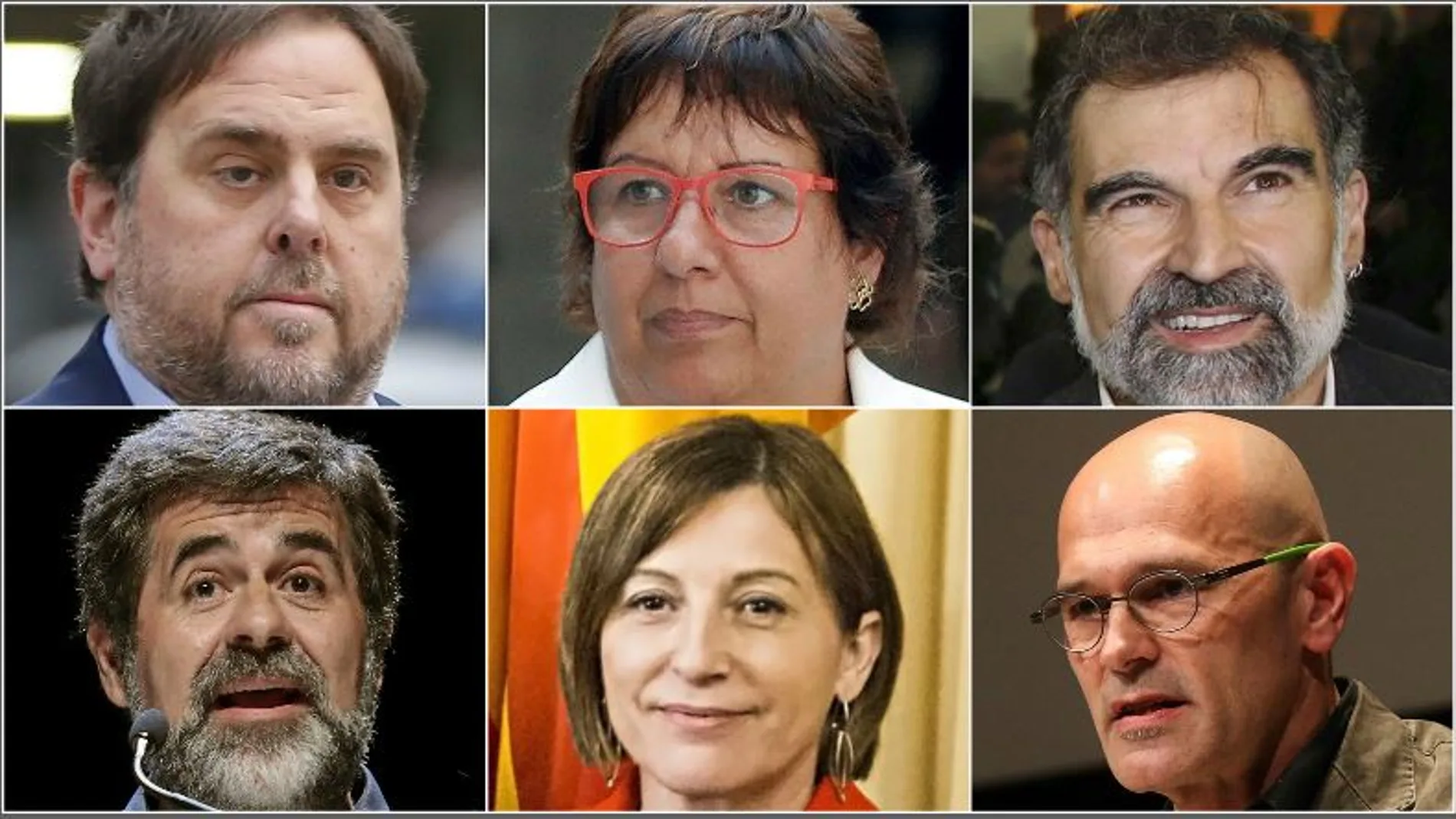 Oriol Junqueras, Dolors Bassa, Jordi Cuixart, Jordi Sánchez, Carme Forcadell y Raúl Romeva
