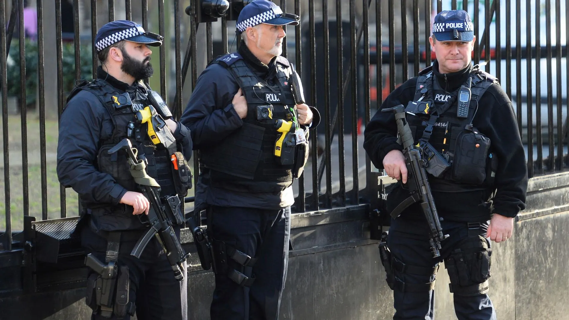 Agentes de policía tras la detención de hombre en el patio del Palacio de Westminster