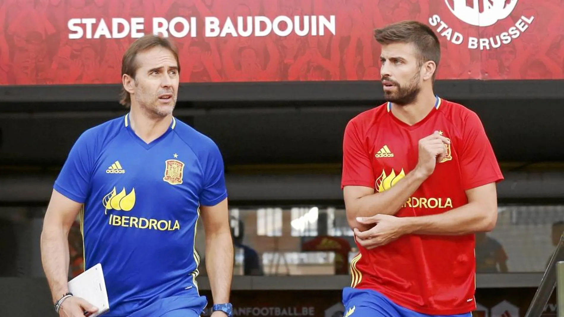 Lopetegui y Piqué, durante una concentración de la Selección